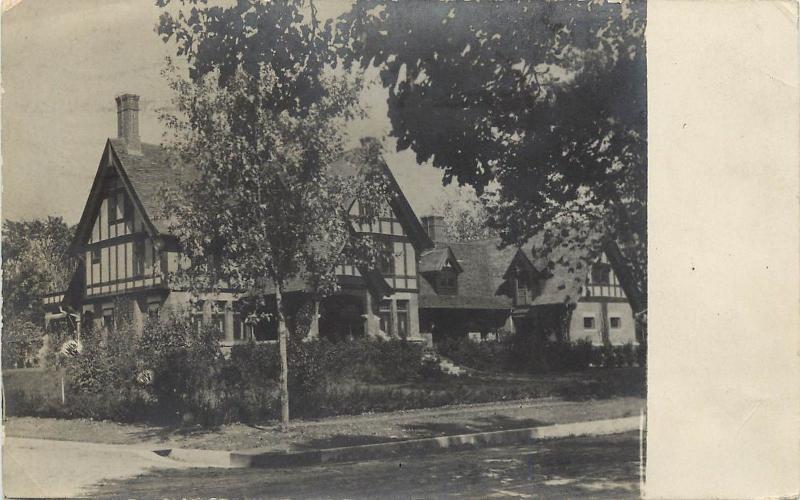 c1910 RPPC Postcard; Street View Tudor Style House, Eau Claire WI Posted