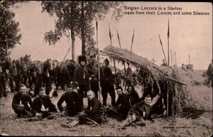 WWI Belgian Army Lancers in Shelter c1915 Postcard