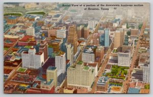 Houston TX Aerial View Portiin Of Downtown Business Section Texas Postcard M23