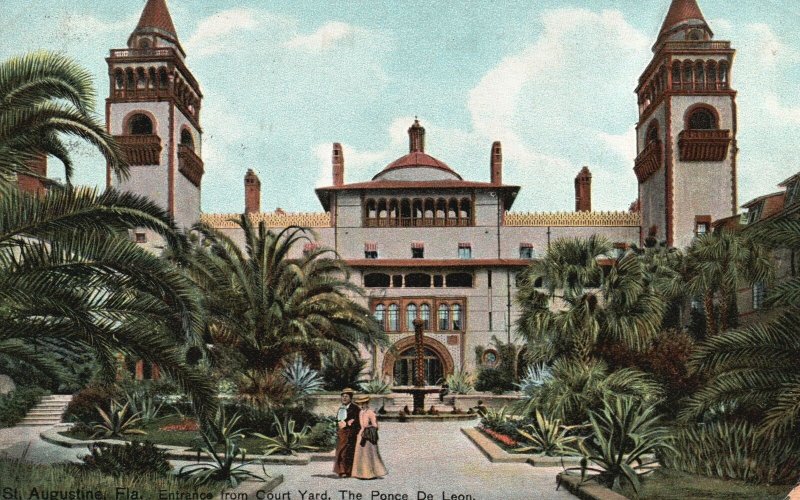 Vintage Postcard 1911 Entrance Court Yard Ponce  De Leon St. Augustine Florida