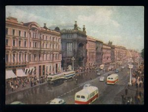 209542 RUSSIA Leningrad Nevsky Prospekt bus old postcard