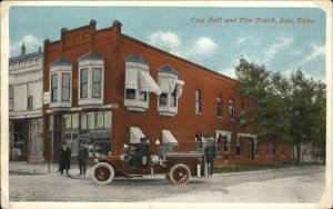 Iola KS City Hall Fire Truck Engine c1915 Postcard