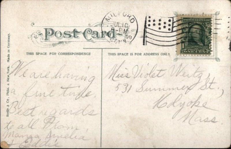 New Haven CT Breakwater Lighthouse Used 1908 Postcard