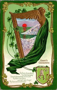 St. Patrick's Day PC Golden Celtic Harp Clovers Emerald Isle Giant's Causeway