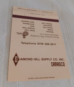 Diamond Hill Supply Co. Camasco Raleigh NC 40 Rear Strike Matchbook Cover