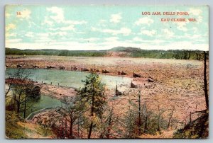 1912  Log Jam  Dells Pond  Eau Claire  Wisconsin Postcard