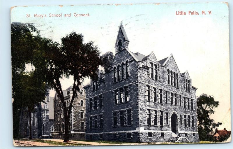 St. Marys Church School Convent Little Falls NY New York Vintage Postcard B11