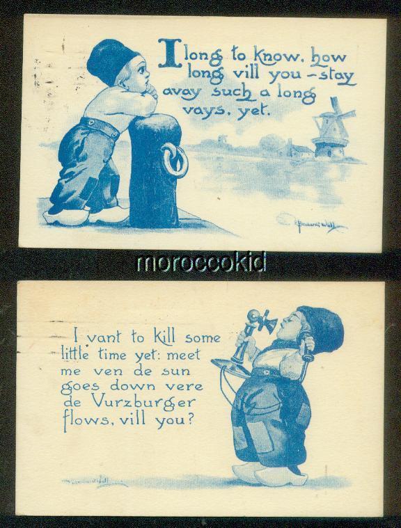 LOT OF TWO (2) DIFF USED, ARTIST SIGNED BERNHARDT WALL DUTCH KIDS POSTCARDS #2