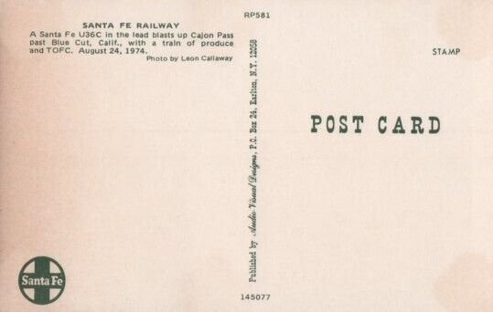 Santa Fe U36C Blasts Up Cajon Pass By Blue Cut California 24 Aug 1974 Postcard