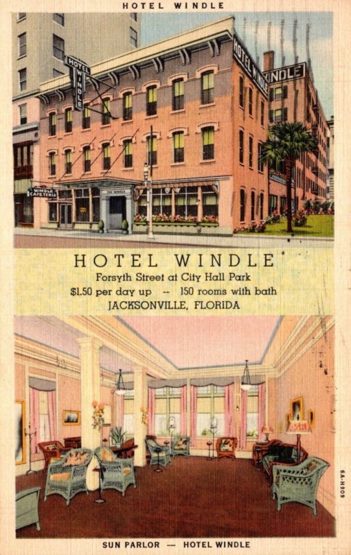 Florida Jacksonville Hotel Windle Showing Sun Parlor 1937 Curteich