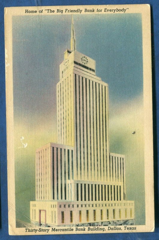 Thirty Story Mercantile Bank Building Dallas Texas linen postcard