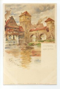 ft1585 - Nurnberg , Henkersteg ( Bridge )  , Germany - postcard early Chromlitho