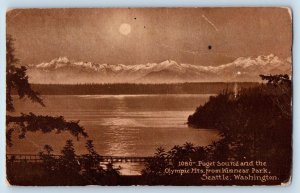 1919 Puget Sound & Olympic Mts. From Kinnear Park Seattle Washington WA Postcard