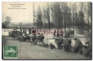 Old Postcard Army Maneuvers d & # 39infanterie In Riflemen march forward by e...