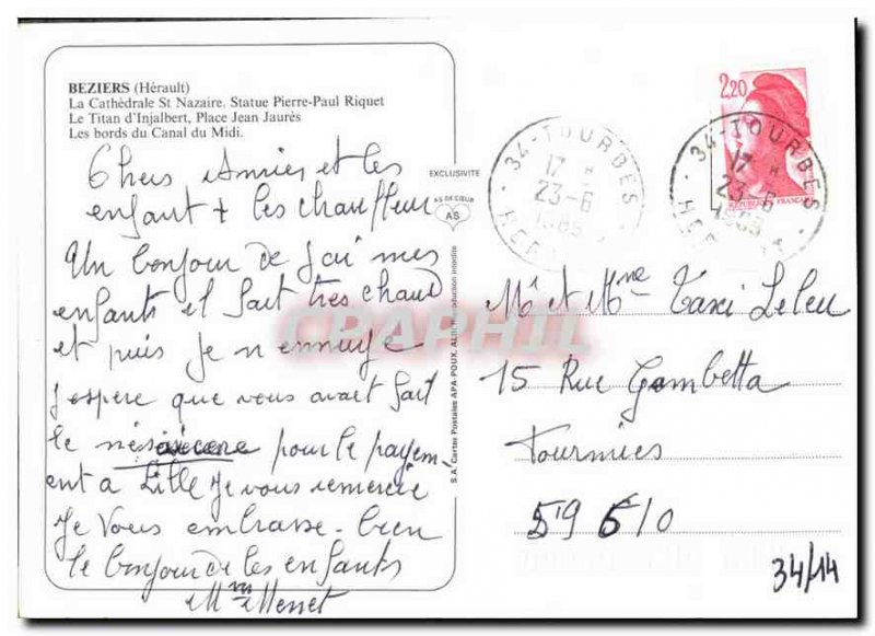 Postcard Modern Herault Beziers Cathedrale St Nazaire Statue Pierre Paul Riqu...