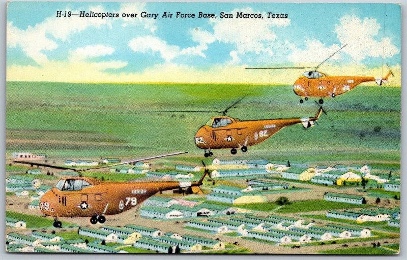 Vtg San Marcos Texas TX Helicopters Over Gary Air Force Base 1950s View Postcard