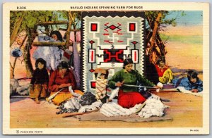 Vtg Native American Navajo Indians Spinning Yarn For Rugs 1930s Postcard