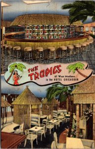 Linen Postcard The Tropics Cocktail Lounge Hotel Chicagoan in Chicago, Illinois