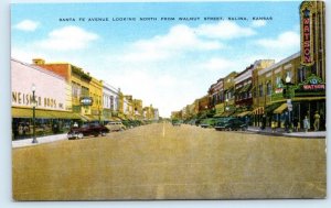 SALINA, KS Kansas ~ SANTA FE AVENUE Street Scene Watson Theatre c1930s  Postcard