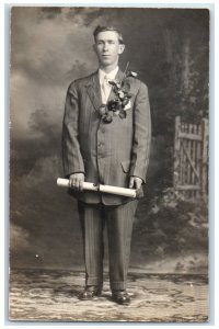 1911 Boy Graduation Promise City Iowa IA RPPC Photo Posted Antique Postcard