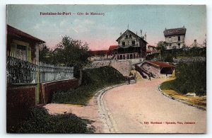 c1910 FONTAINE-LE-PORT  COTE DE MASSOURY HORSE CARRIAGE STREET POSTCARD P3088