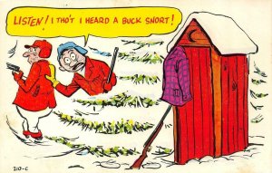 Comic  OUTHOUSE HUMOR  Hunters~I Heard A Buck Snort  VINTAGE  Laff Gram Postcard