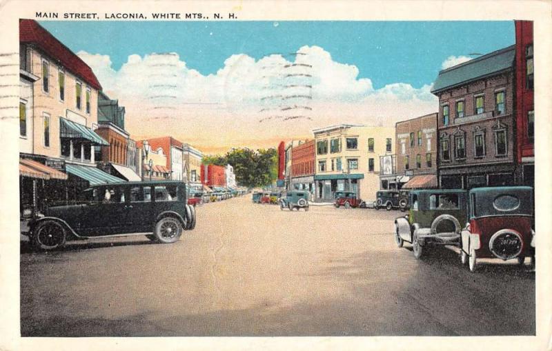 White Mountains New Hampshire Main Street Scene Laconia Antique Postcard K27147