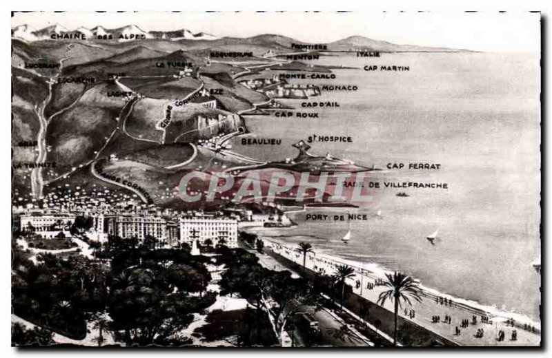 Old Postcard Panorama of Nice the Italian Border