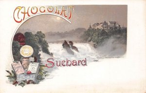 Advertising Chocolat Suchard Switzerland Rheinfall Moonlight postcard B977