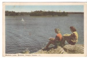 Muskoka Lakes Ontario Canada, 1948 PECO Postcard, Toronto & North Bay RPO Cancel