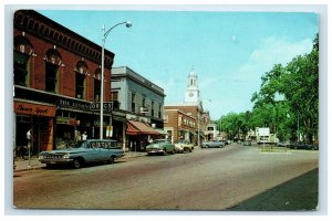 1962 Lebanon NH Main Street Postcard Cars Stores