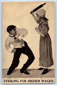1913 Angry Girl Striking For Higher Wages Labor Union St. Paul MN Postcard