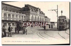 Postcard Old Lyon Station Brotteaux station trams Horse