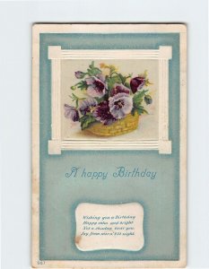 Postcard Flower Basket A Happy Birthday Embossed Card
