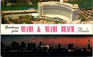 Florida Greetings From Miami and Miami Beach Split View