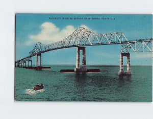 Postcard Floridas Sunshine Skyway Over Lodge Tampa Bay St. Petersburg FL USA