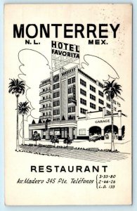 MONTERREY, MEXICO ~ Roadside HOTEL FAVORITA Restaurant Art Deco c1960s Postcard