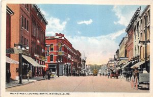 Waterville Maine 1920s Postcard Main Street Tailor Kitchen Streecar