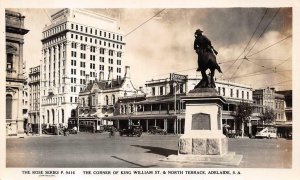 RPPC KING WILLIAM & NORTH TERRACE ADELAIDE AUSTRALIA REAL PHOTO POSTCARD (1920s)