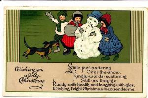 Dog, Children and Snowman Jolly Christmas