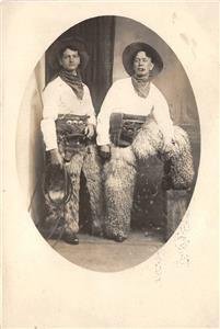 RPPC COWBOYS Guns, Chaps, Lasso Studio Photo Western c1910s Vintage Postcard 