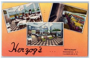 1953 Herzog's Seafoods Restaurant Multiview Dining Room Washington DC Postcard