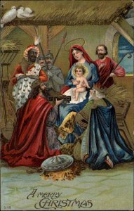 Christmas Nativity Baby Jesus Mary Wisemen c1910 Vintage Postcard