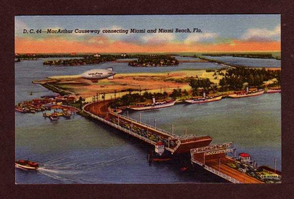 FL Bridge Goodyear Blimp  MIAMI BEACH FLORIDA Postcard