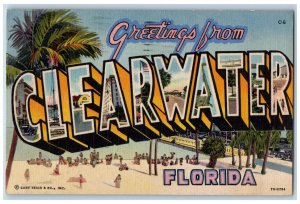 Florida FL Postcard Greetings from Clearwater 1952 Big Letters Multiview