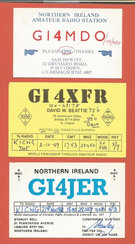 QSL AMATEUR RADIO CARDS – NORTHERN IRELAND – 3 DIFFERENT – 1980-1982 (1)