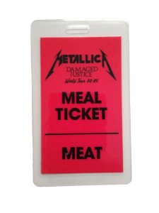 Metallica Backstage Concert Meat Meal Ticket Pass Original Rock Heavy Metal 1989