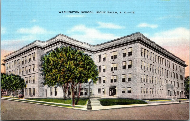 Vtg 1930s Washington School Sioux Falls South Dakota SD Unused Linen Postcard