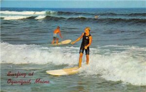 Surfing at Ogunquit, Maine Surfers Beach 1969 Chrome Vintage Postcard