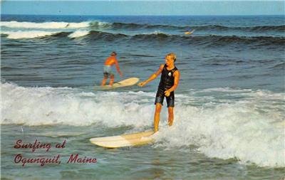 Surfing at Ogunquit, Maine Surfers Beach 1969 Chrome Vintage Postcard